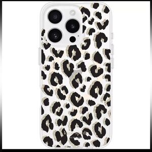 kate spade Clear Leopard Print Phone Case in White, Black & Gold Glitter